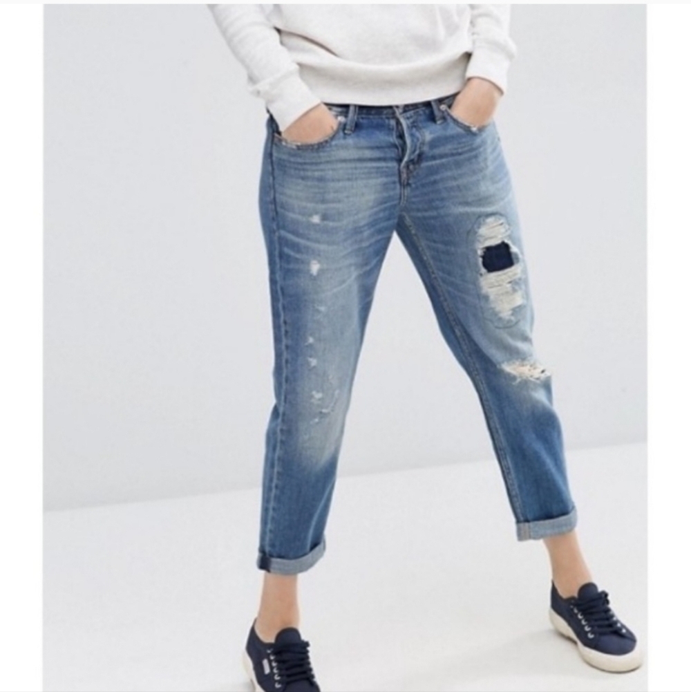 Abercrombie Distressed Straight Boyfriend Jeans Size 12